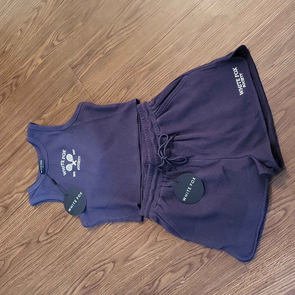 White fox cropped tank top and shorts set